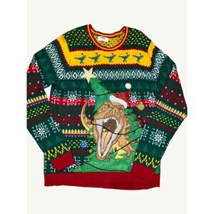 Holiday Time Men's Ugly Christmas Sweater Dinosaur T-Rex  Large Holiday